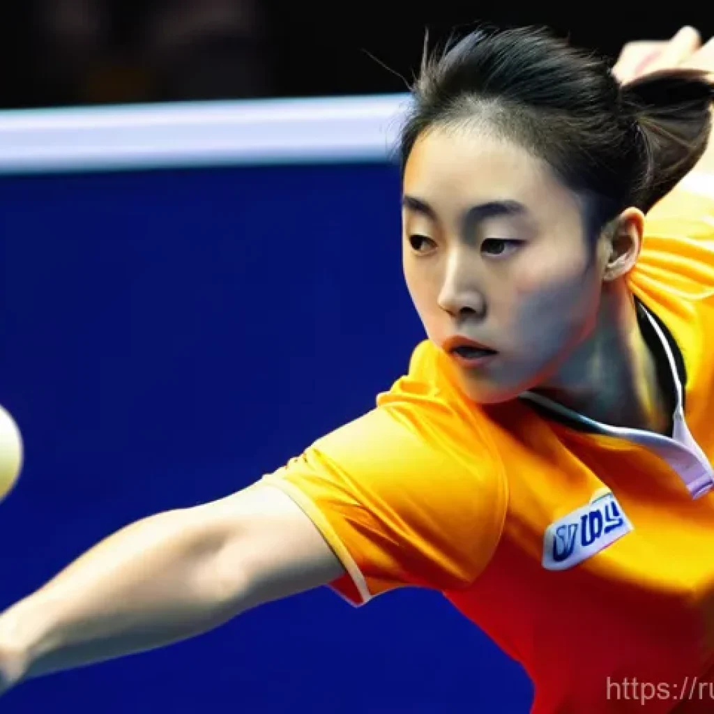 탁구 테이블 규격 확인법 - **Prompt 1: The Apex of Precision Play**
A dynamic, eye-level shot capturing a professional fema...