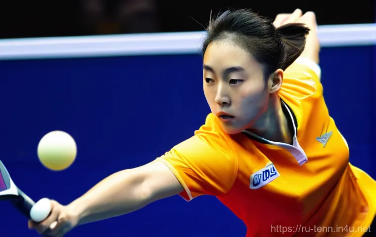 탁구 테이블 규격 확인법 - **Prompt 1: The Apex of Precision Play**
A dynamic, eye-level shot capturing a professional fema...