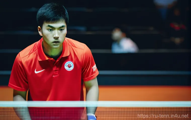 탁구 실전 경기 전략 - **Prompt 1: The Mental Chessboard**
"A high-angle, cinematic shot of two male professional table...