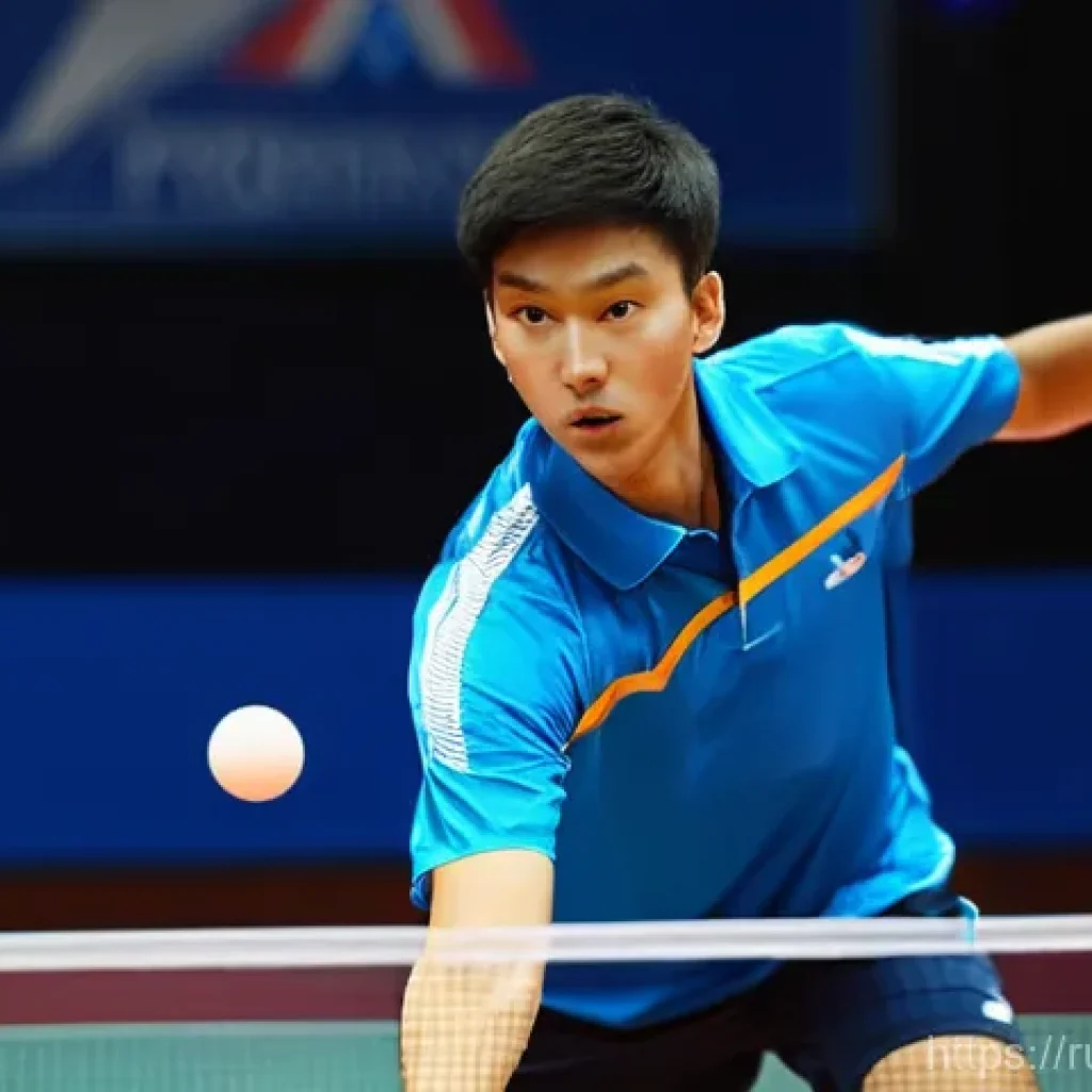 탁구 펜홀더와 쉐이크핸드 라켓 비교 - **Prompt: The Dynamic Shakehand Grip**
    "A professional table tennis player, a male in his late 2...